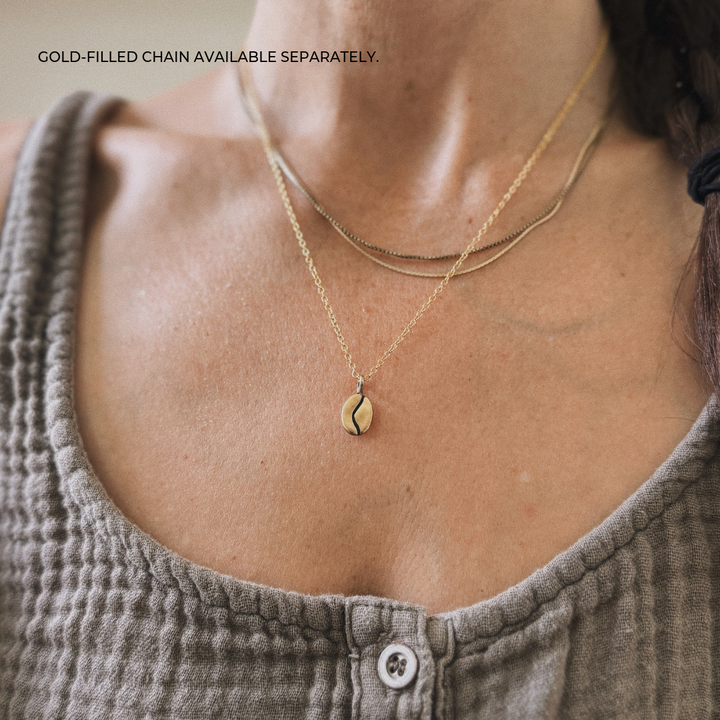 Bronze Coffee Bean Pendant from MIMOSA Handcrafted on Gold-Filled Chain