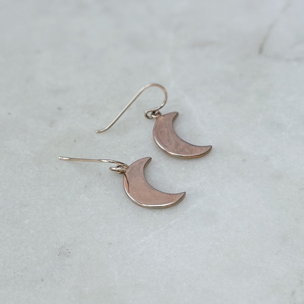 Rose discount Gold Crescent Moon Earrings / Dangle Statement / Sterling Silver Jewelry