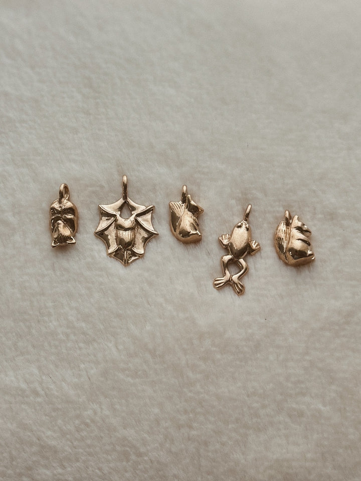 Opossum Pendant, Bat Pendant, Fox Pendant, Frog Pendant, and Raccoon Pendant