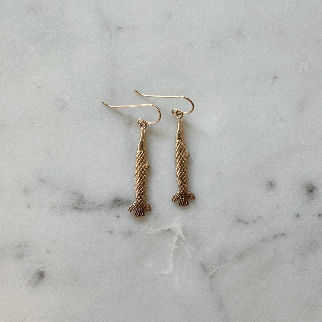 MIMOSA Handcrafted Gar Fish Earrings in Bronze