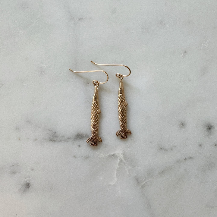 MIMOSA Handcrafted Gar Fish Earrings in Bronze