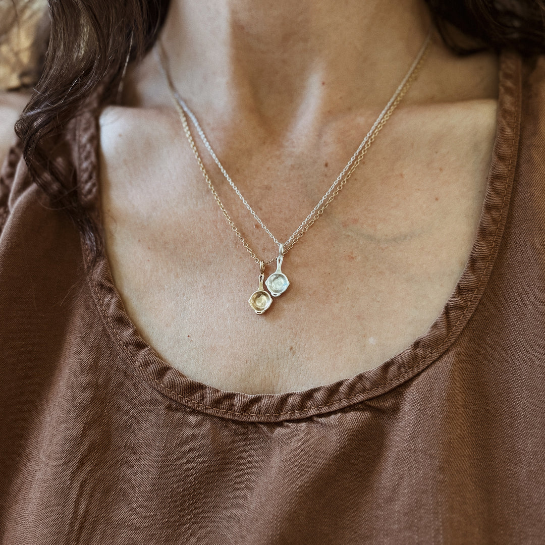 Cast Iron Skillet Pendant in Sterling Silver | MIMOSA Handcrafted 