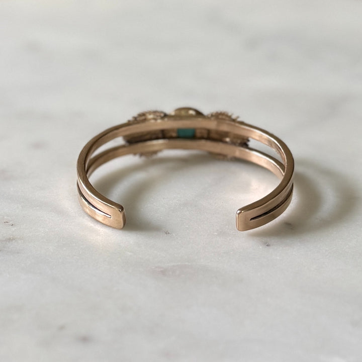 palmetto leaf bracelet with turquoise in bronze