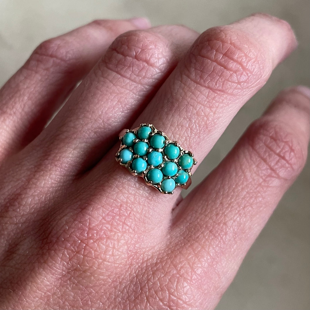 14K GOLD 13 STONE TURQUOISE RING | MIMOSA Handcrafted 