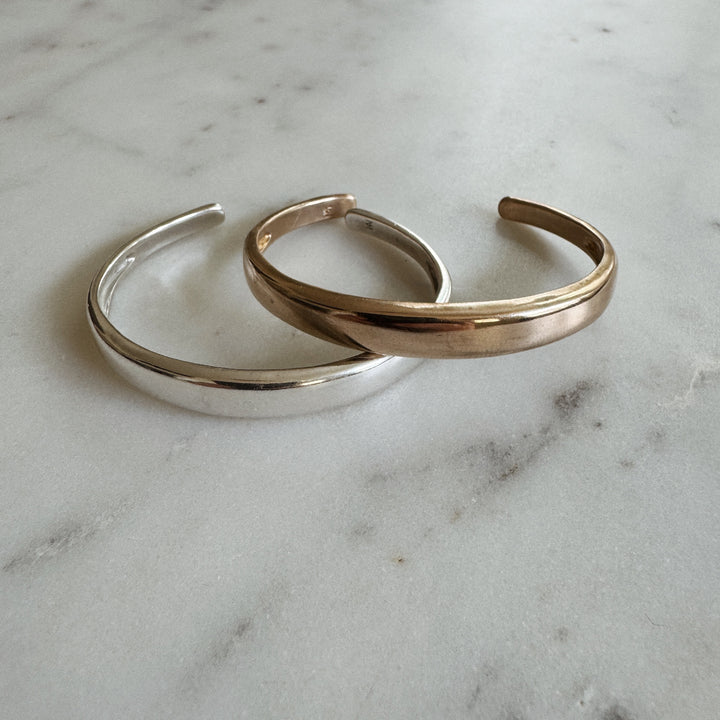 MIMOSA Handcrafted Thin Dome Bracelets in Sterling Silver and Bronze