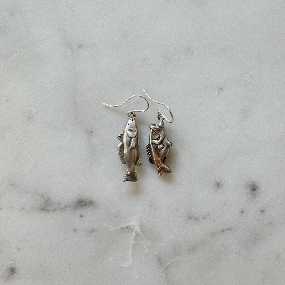 MIMOSA Handcrafted Redfish and Largemouth Bass Fish Earrings in Sterling Silver