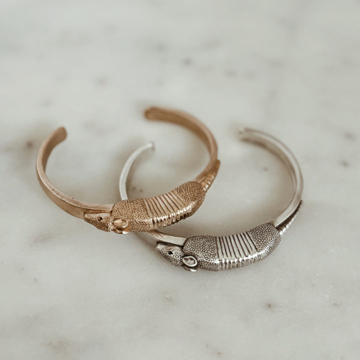 The MIMOSA Handcrafted Armadillo Bracelet in Bronze and Sterling Silver.