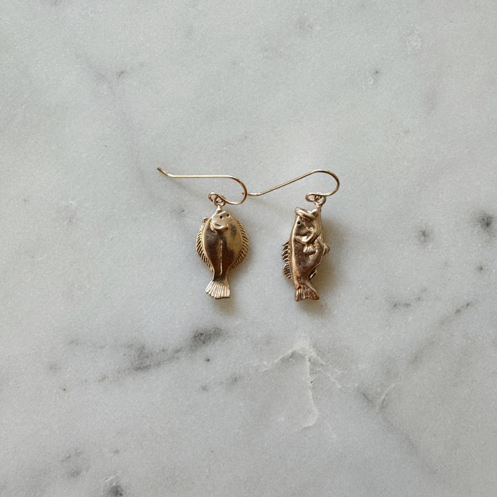 MIMOSA Handcrafted Flounder and Largemouth Bass Fish Earrings in Bronze
