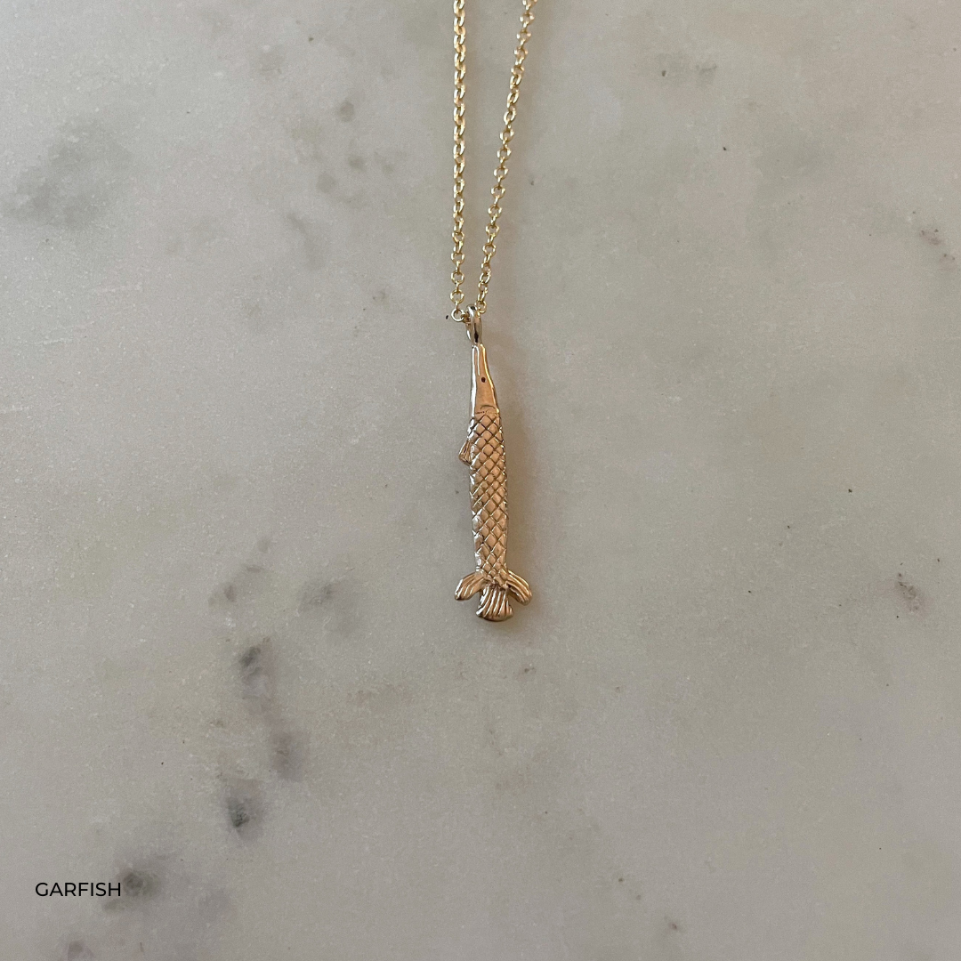 Gold Gar Fish Pendant Necklace from MIMOSA Handcrafted
