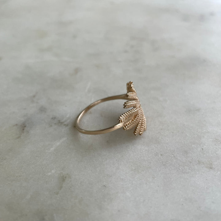14K GOLD MIMOSA LEAF RING