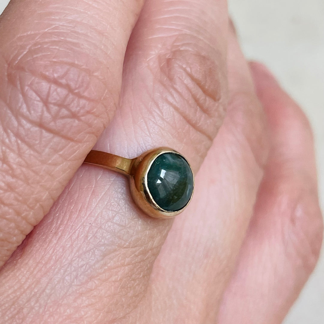 Size 5 Bronze Ring With Moss Agate Stone