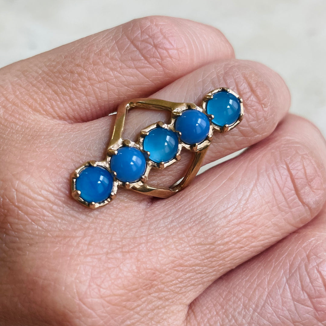 Size 6.5 Blue Onyx Stone Ring In Bronze