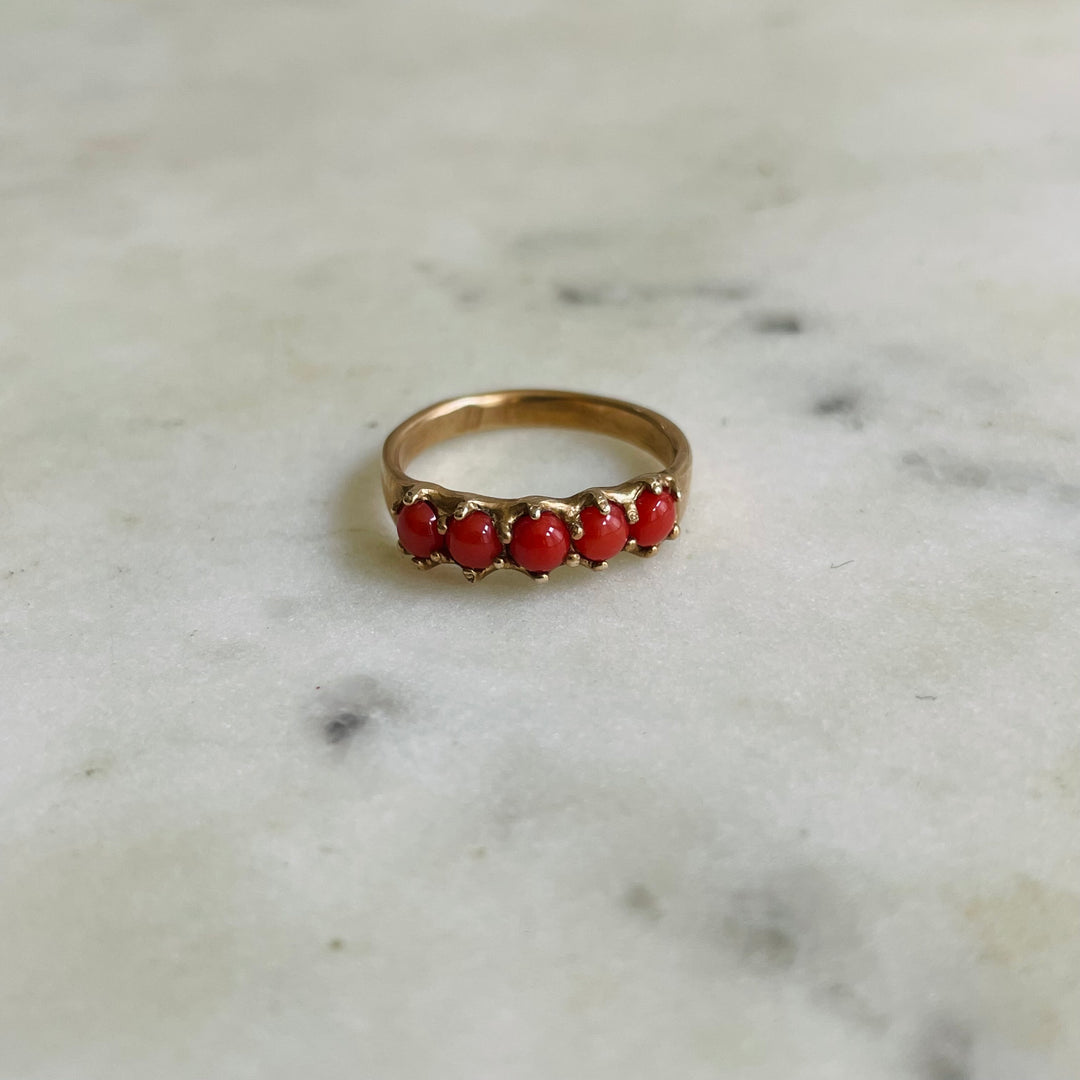 Size 5 Coral Stone Ring In Bronze
