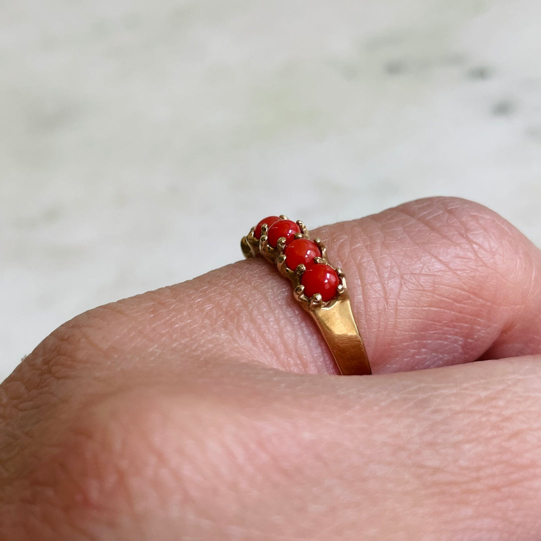 Size 5 Coral Stone Ring In Bronze