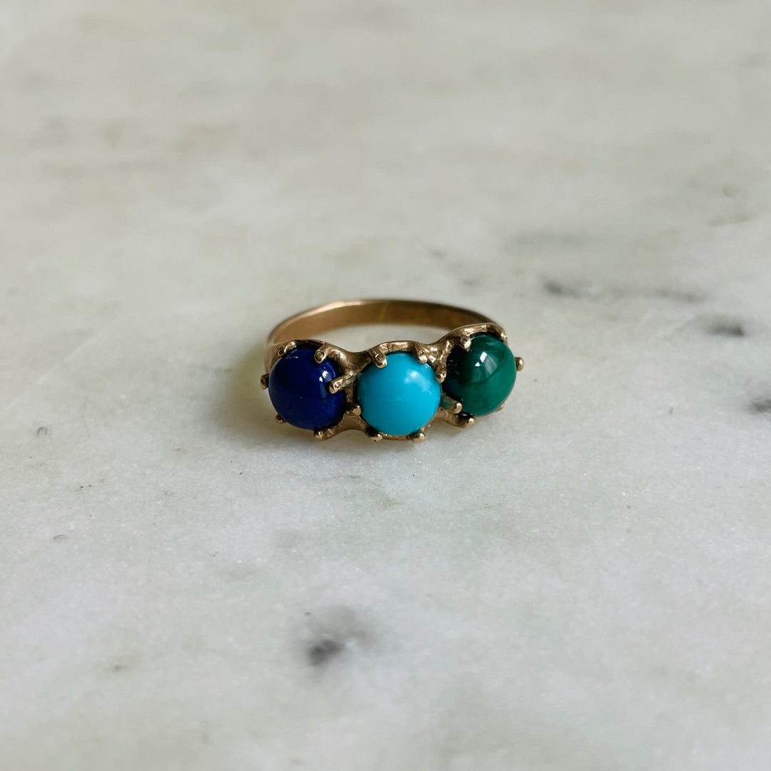 Size 6  Bronze Ring With Lapis, Turquoise, And Malachite Stones
