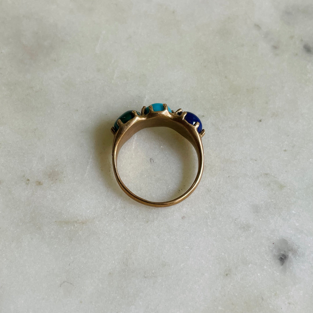Size 6  Bronze Ring With Lapis, Turquoise, And Malachite Stones