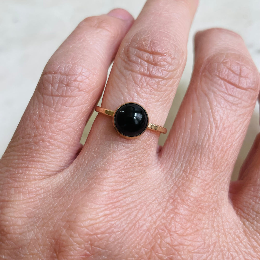 Size 6 Gold-Filled Ring With Onyx Stone