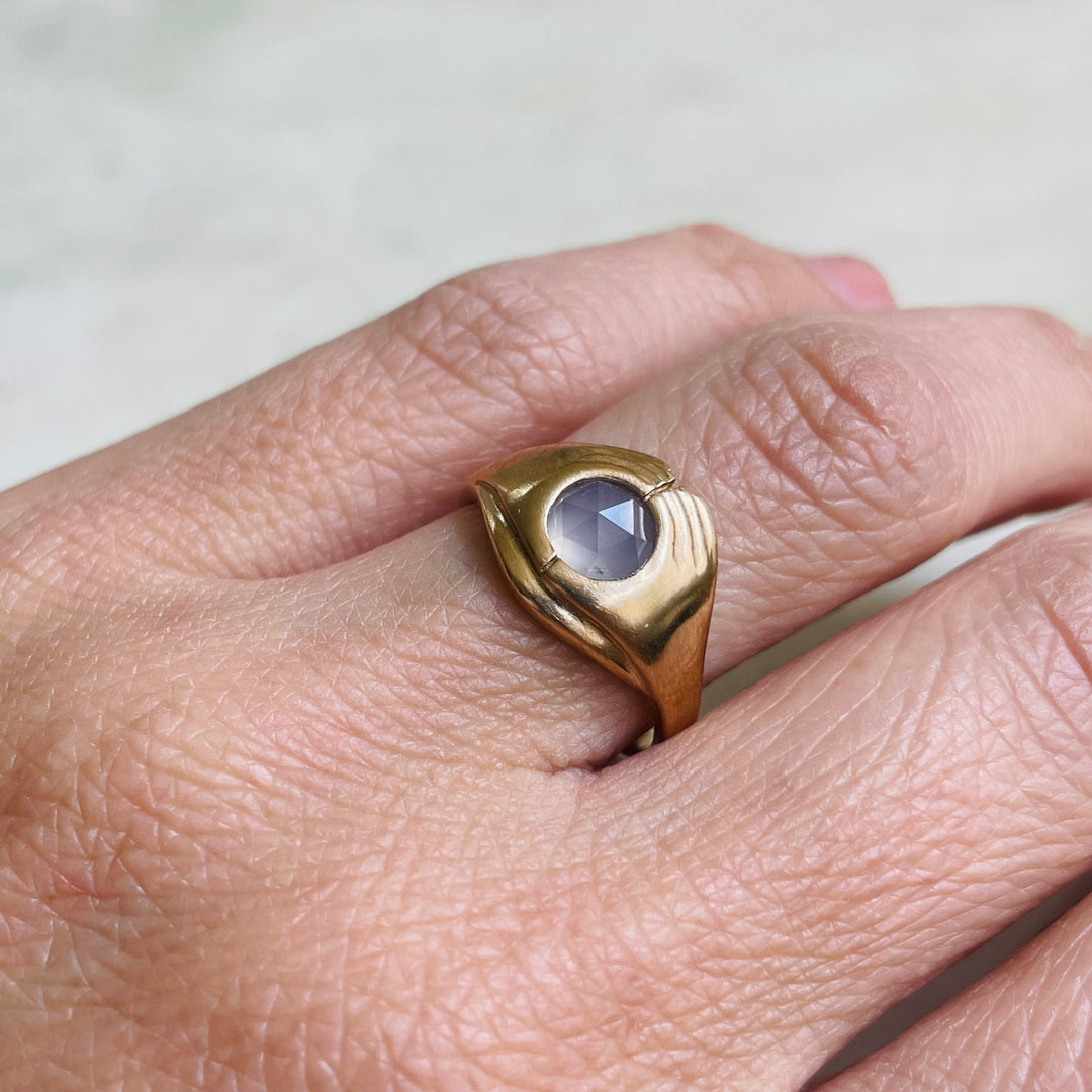 Size 7 Bronze Blue Chalcedony Stone Ring
