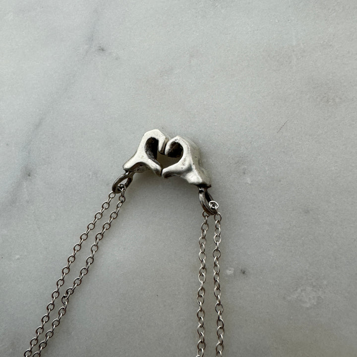 MIMOSA Handcrafted Heart Hand Necklace in Sterling Silver