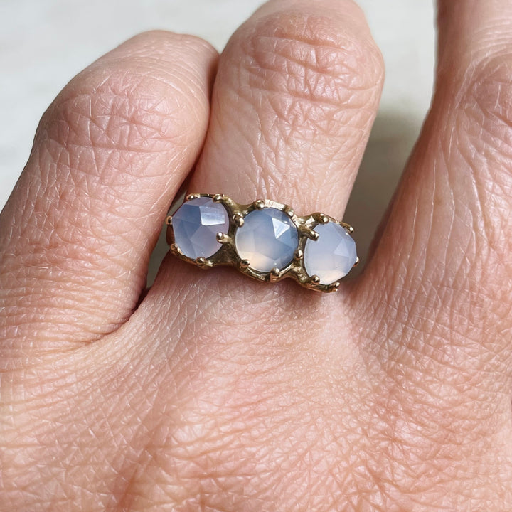 Size 6 Blue Chalcedony Stone Ring In Bronze