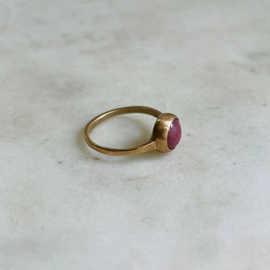 Size 7 Bronze Ring With Pink Rhodolite Stone