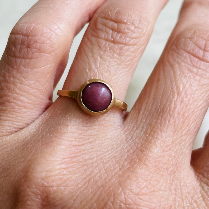 Size 7 Bronze Ring With Pink Rhodolite Stone