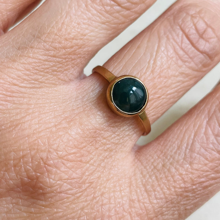 Size 8 Bronze Ring With Moss Agate Stone