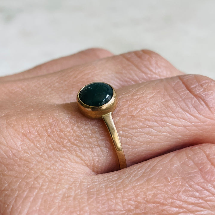 Size 8 Bronze Ring With Moss Agate Stone