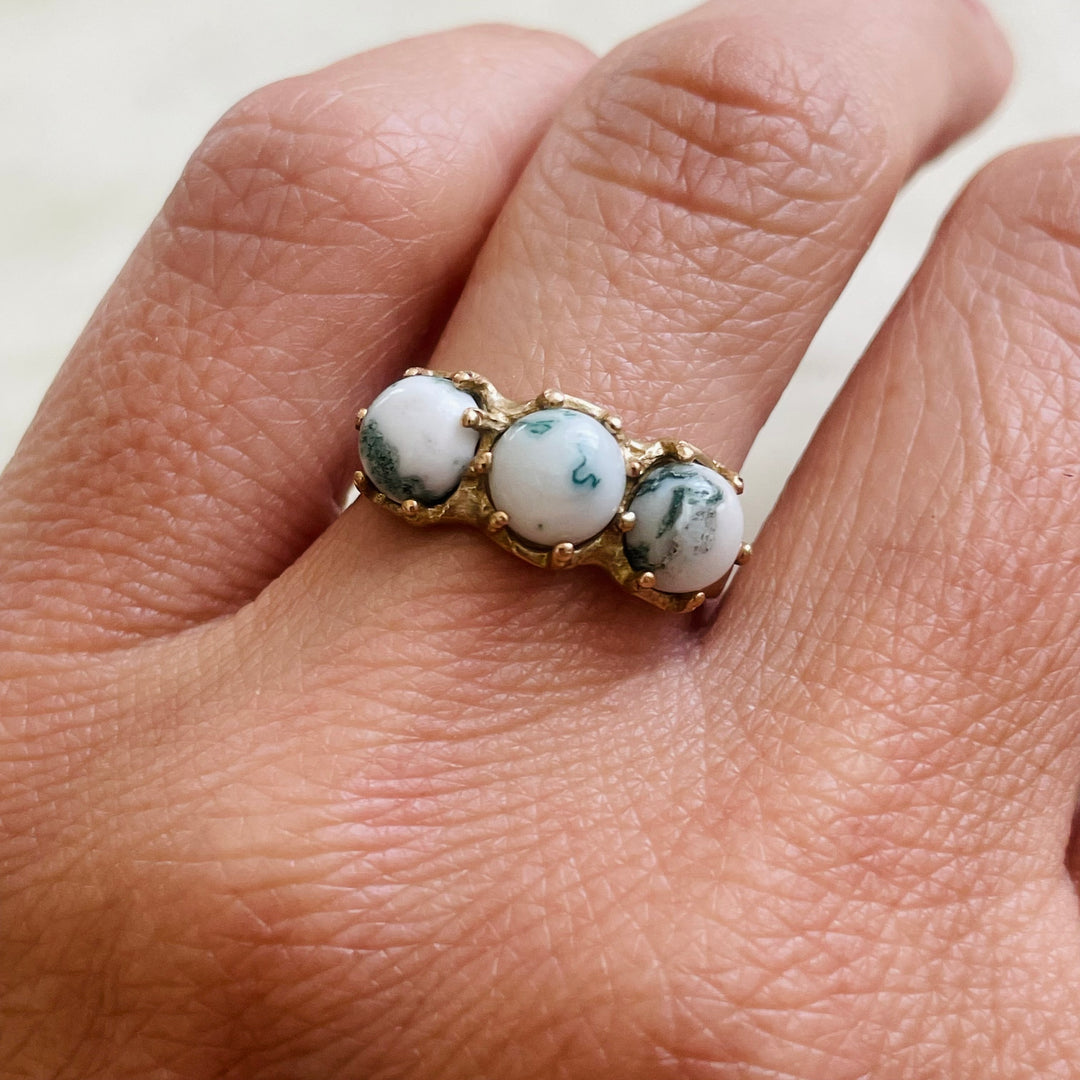 Size 6.5 Tree Agate Stone Ring In Bronze