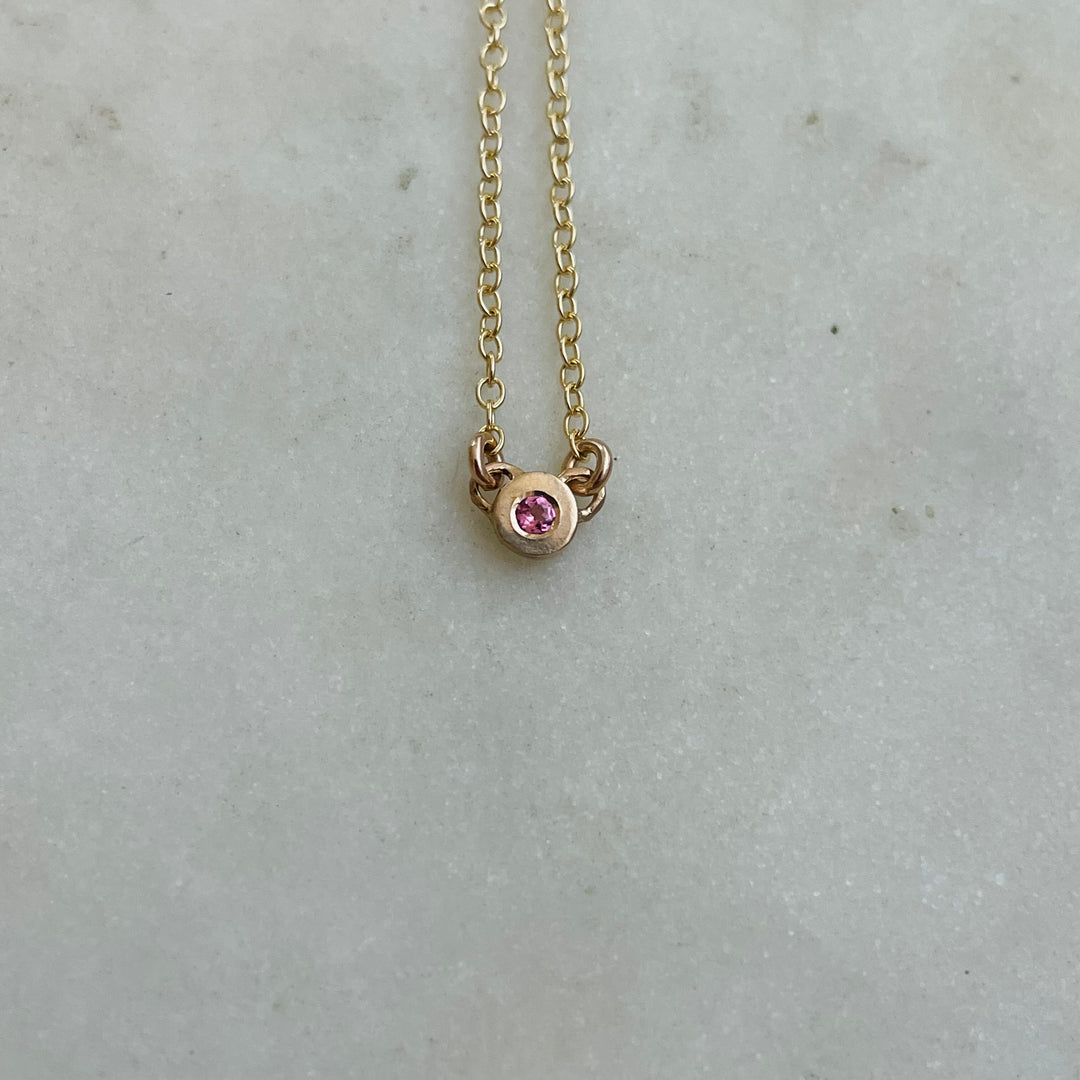 Handmade Bronze Grace Pendant Necklace With Pink Tourmaline Birthstone