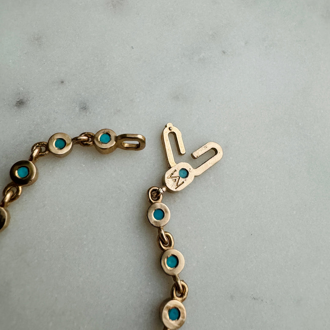 MIMOSA Handcrafted's Tennis Bracelet, the Gracelet, in Bronze With Turquoise Stones.
