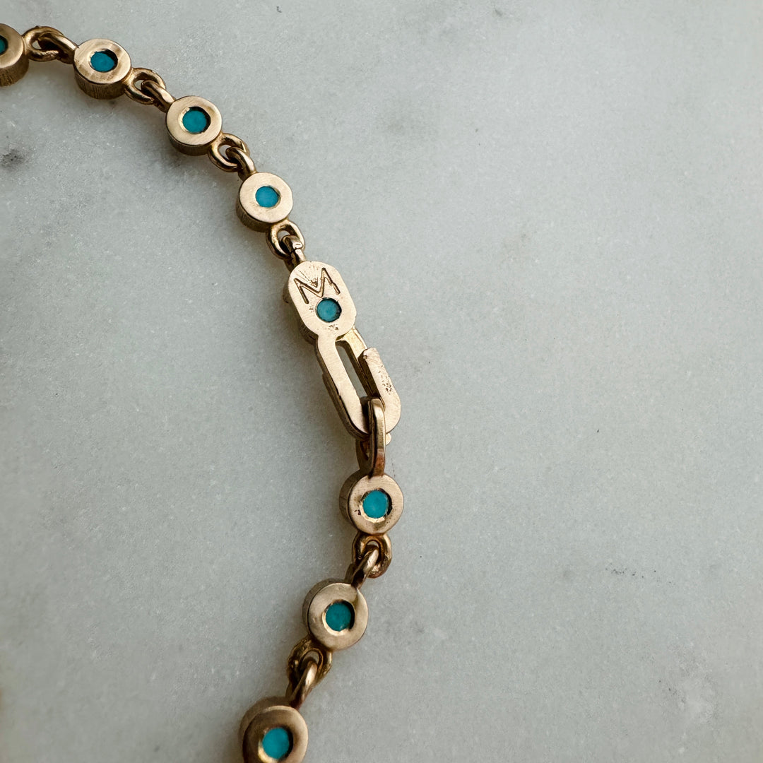 MIMOSA Handcrafted's Tennis Bracelet, the Gracelet, in Bronze With Turquoise Stones.