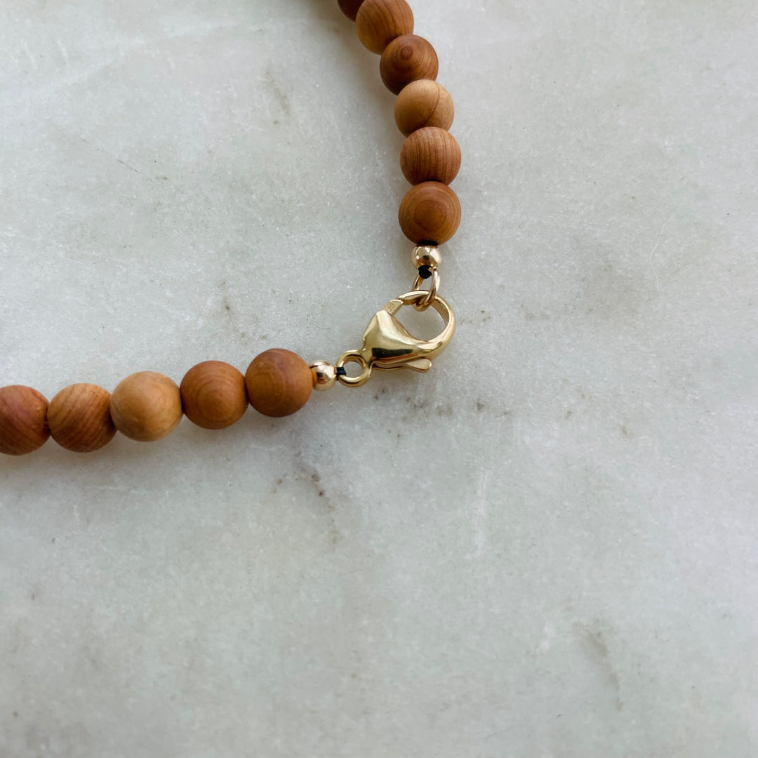 Sandalwood Beaded Necklace With Gold-Filled Clasp