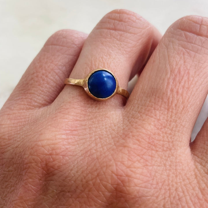 Size 7.5 Bronze Ring With Lapis Stone