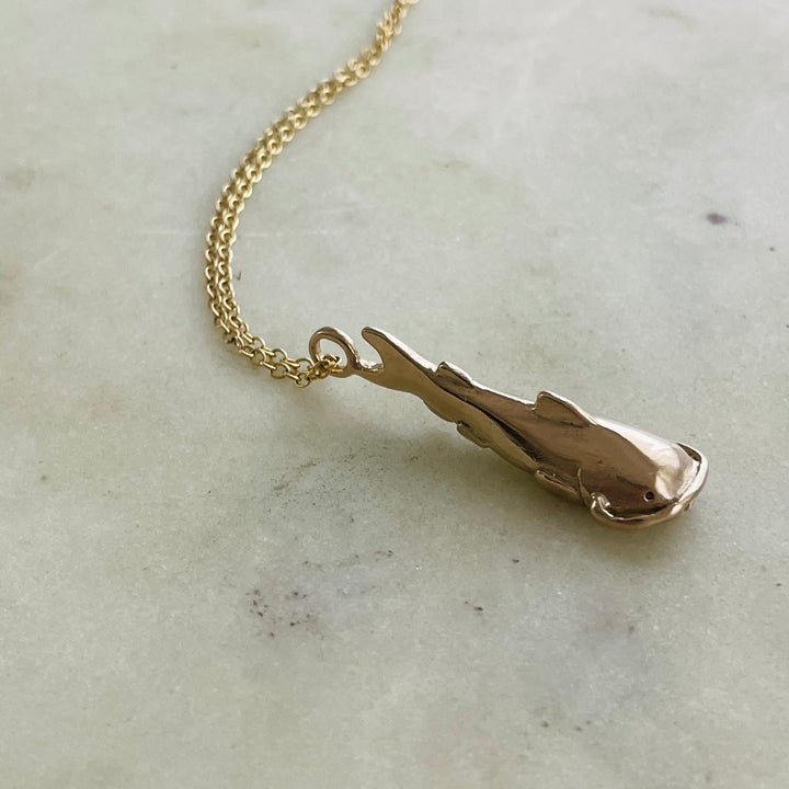 Bronze Catfish Pendant On Gold-Filled Chain