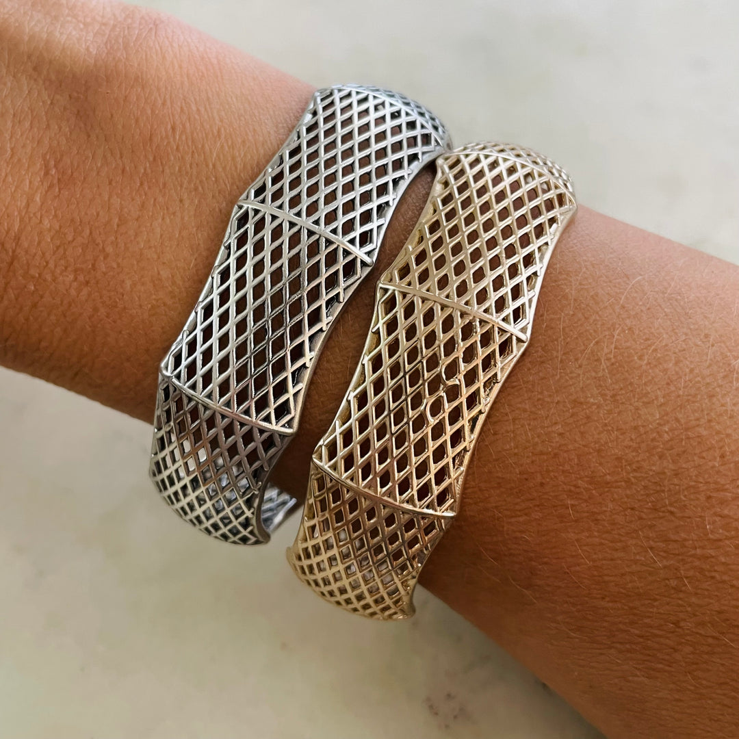 MIMOSA Handcrafted Hoop Net Bracelets In Sterling Silver And Bronze