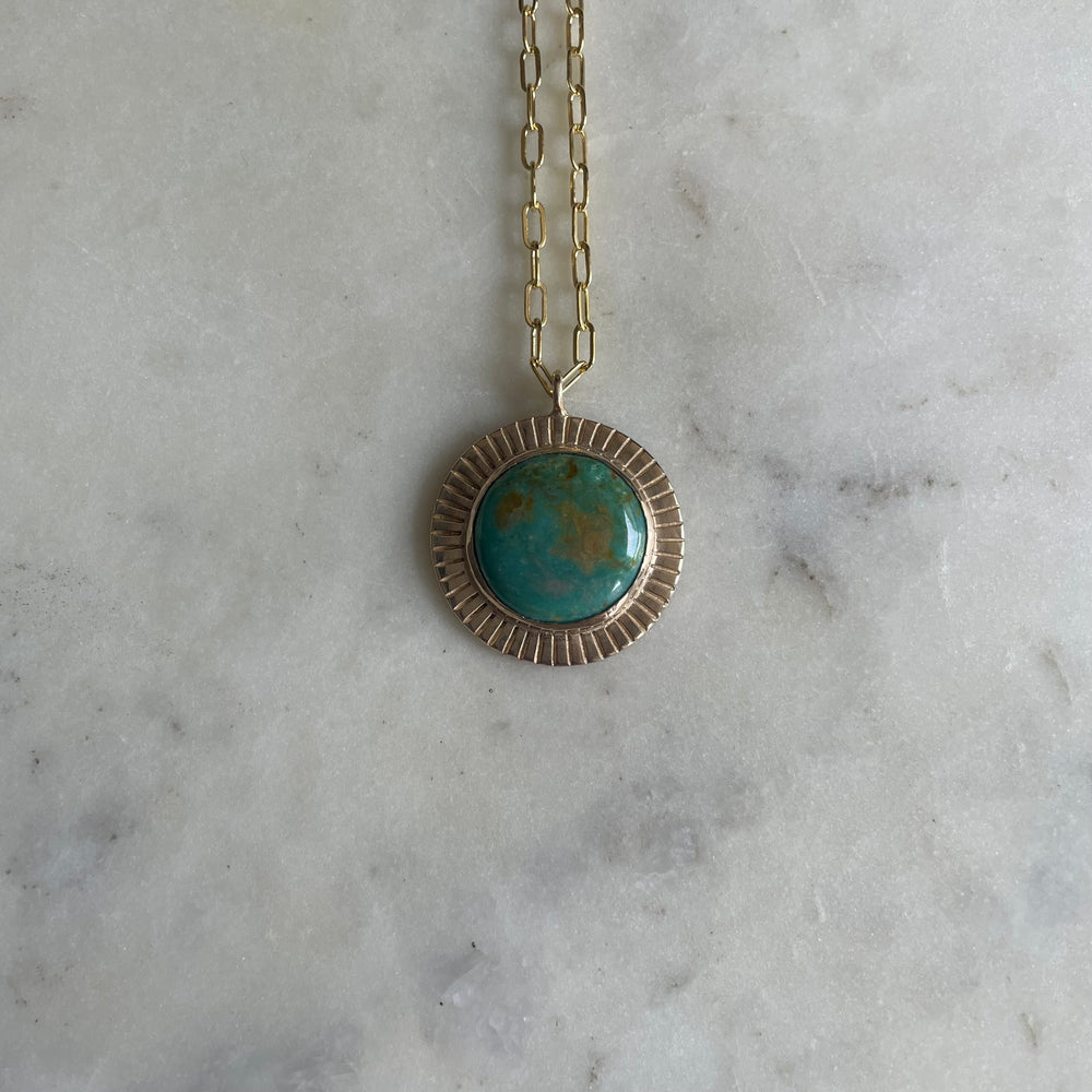 Large Gold Sunburst Necklace with Turquoise | MIMOSA Handcrafted