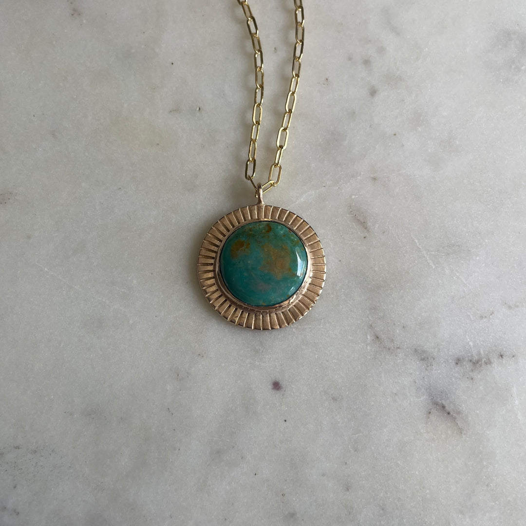 Large Gold Sunburst Necklace with Turquoise | MIMOSA Handcrafted