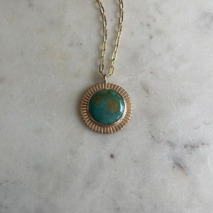 Large Gold Sunburst Necklace with Turquoise | MIMOSA Handcrafted