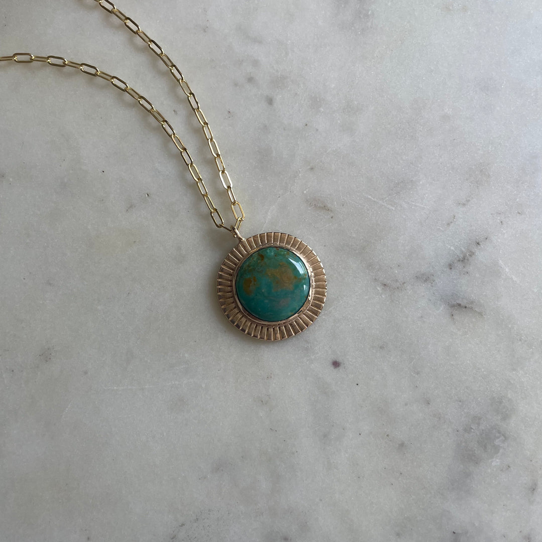 Large Gold Sunburst Necklace with Turquoise | MIMOSA Handcrafted