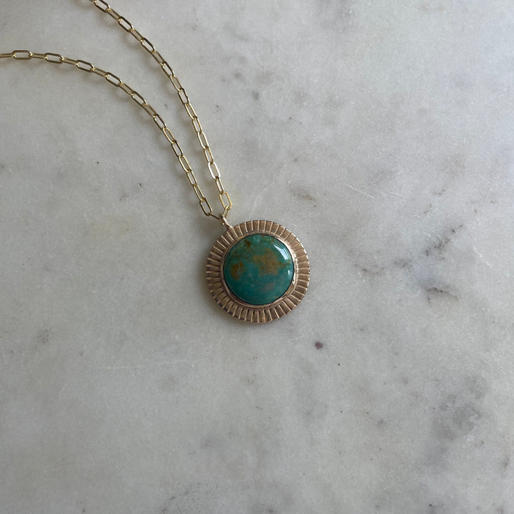 Large Gold Sunburst Necklace with Turquoise | MIMOSA Handcrafted