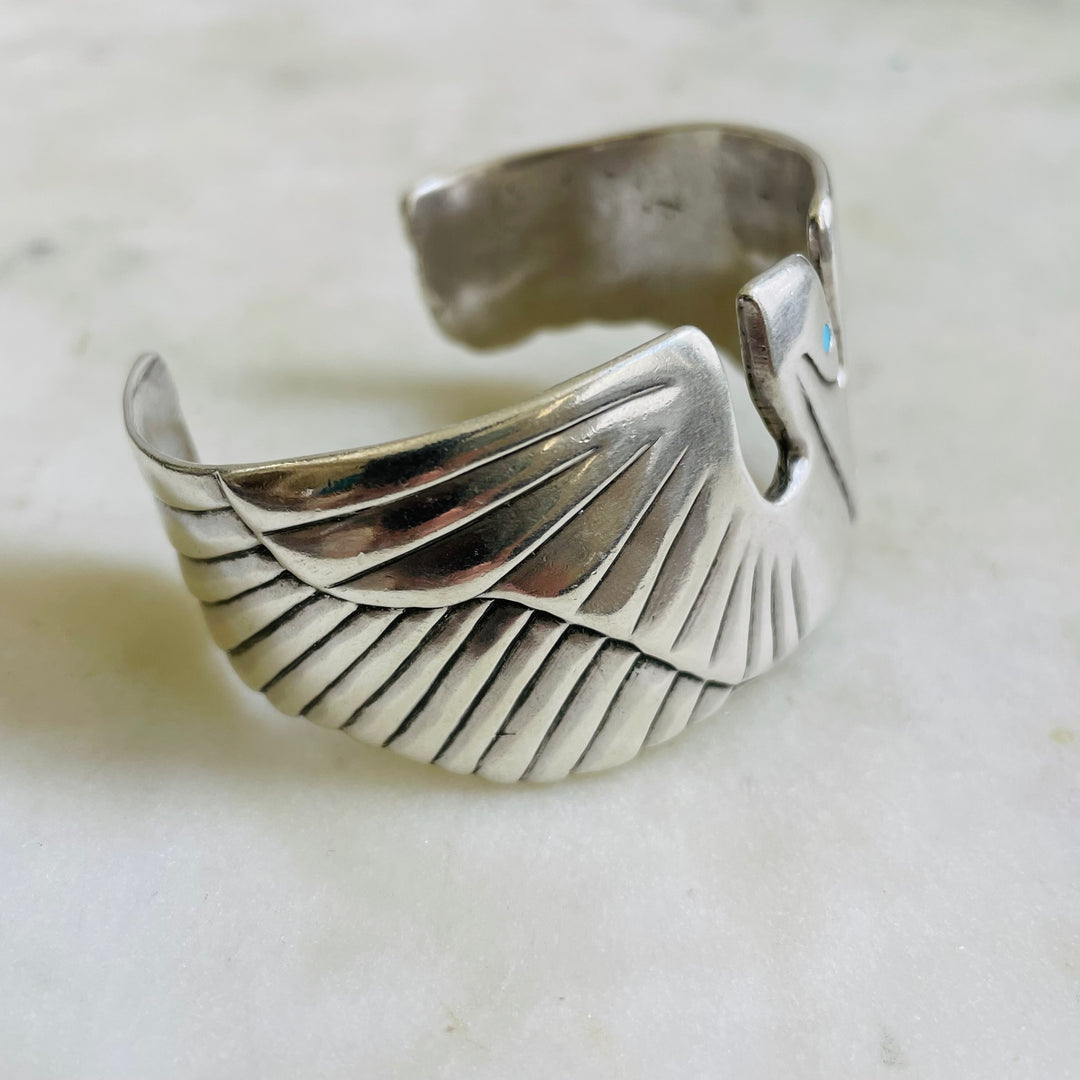 Handmade Sterling Silver Pelican Cuff Bracelet with Turquoise Eye