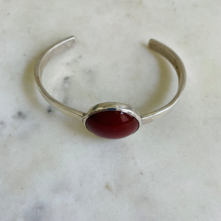 Handmade Sterling Silver Greta Cuff Bracelet with Red Carnelian Stone