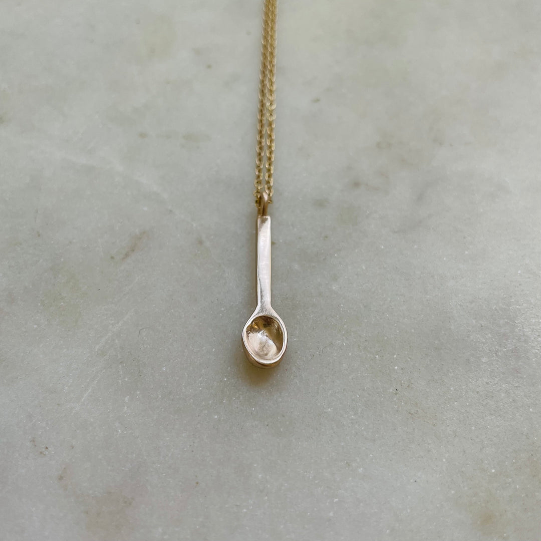 Small Handcrafted Bronze Spoon Pendant On Gold-Filled Necklace Chain