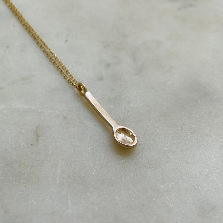 Small Handcrafted Bronze Spoon Pendant On Gold-Filled Necklace Chain