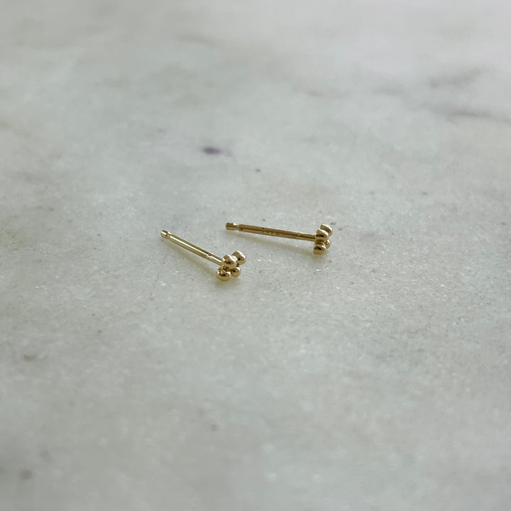 14K GOLD STUDS — TINY BEADED