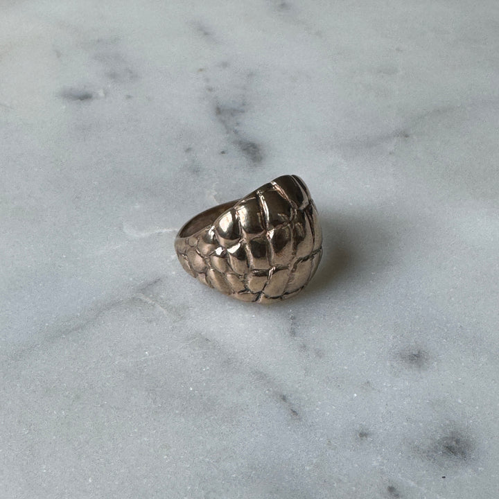 Side View of Handmade Bronze Alligator Skin Ring