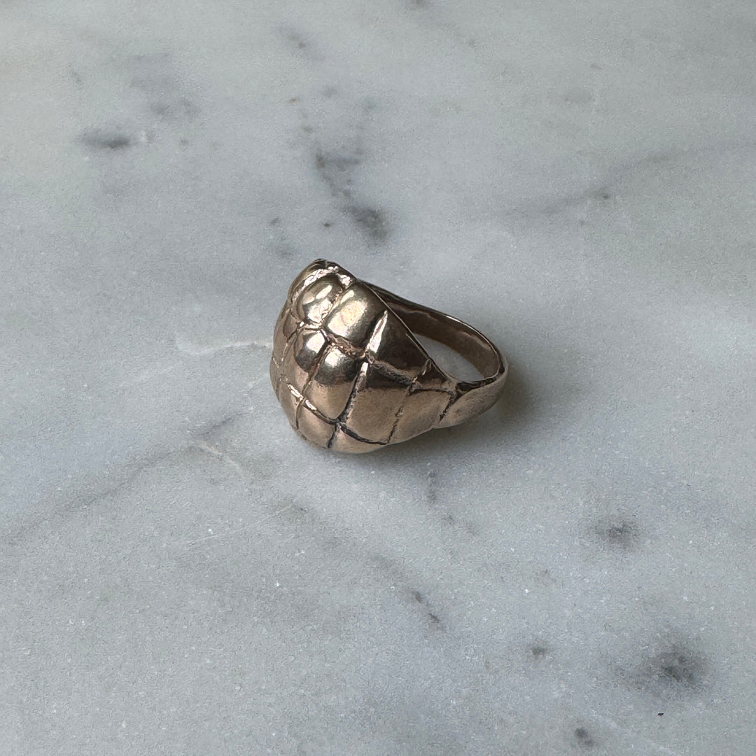 Side View of Handmade Bronze Alligator Skin Ring