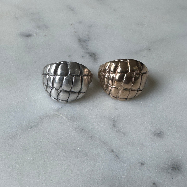 Handmade Bronze and Sterling Silver Alligator Skin Ring
