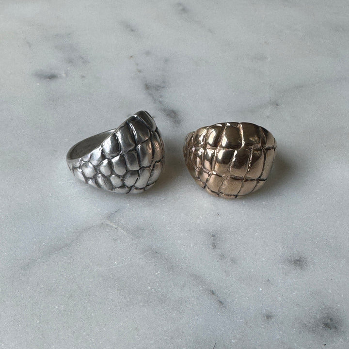 Handmade Bronze and Sterling Silver Alligator Skin Ring